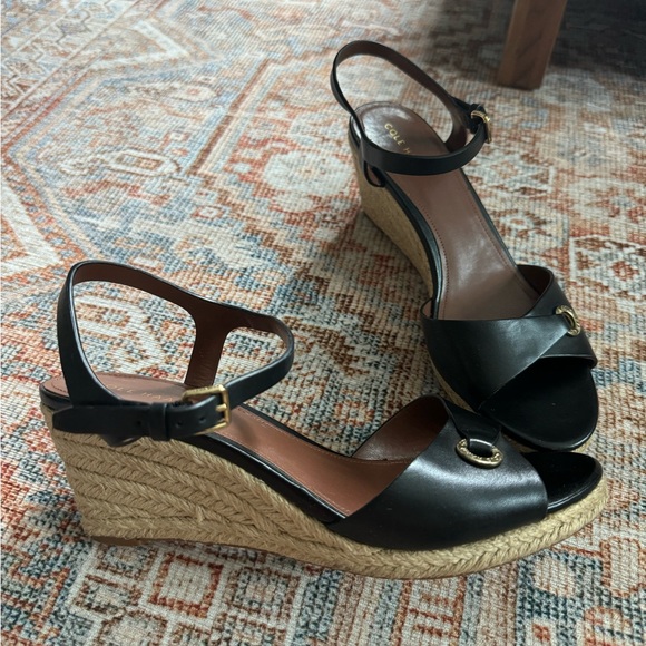 Cole Haan Black Espadrille Wedge Sandals - Picture 3 of 12